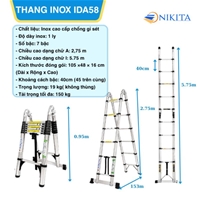 Thang Rút Đôi Inox Chữ A, Chữ I Chính Hãng NIKITA IDA58
