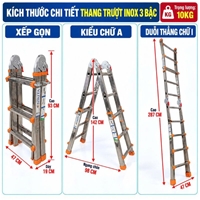 Thang Inox Rút Lồng Gấp Trượt 3 Bậc NKT-AD03