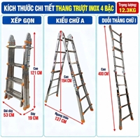 Thang Inox Rút Lồng Gấp Trượt 4 Bậc NKT-AD04
