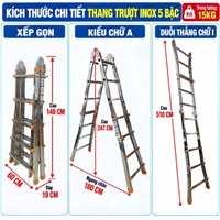 Thang Inox Rút Lồng Gấp Trượt 5 Bậc NKT-AD05