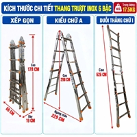 Thang Inox Rút Lồng Gấp Trượt 6 Bậc NKT-AD06