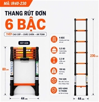 Thang Rút Đơn Thép - Cao 2m3, 6 Bậc - NIKITA IR230 Dành Cho Gia Đình