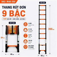 Thang Rút Đơn Thép - Cao 3m5, 9 Bậc - NIKITA IR350 Cho Thợ Điện Và Kỹ Thuật Viên