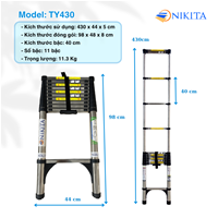 Thang INOX Rút Đơn 11 Bậc Chống Trượt NIKITA TY-430