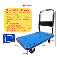 Xe Đẩy Hàng Khung Thép Có Thanh Chịu Lực, Gấp Gọn, 4 Bánh NIKITA XDH-113