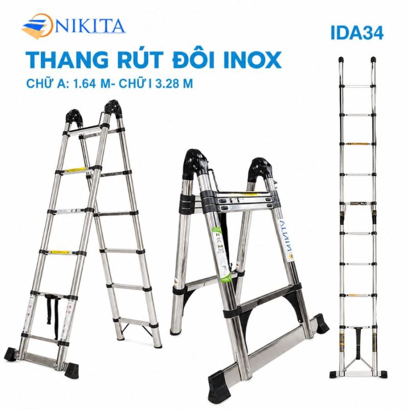 Thang Rút Đôi Inox Chữ A, Chữ I Chính Hãng NIKITA IDA34