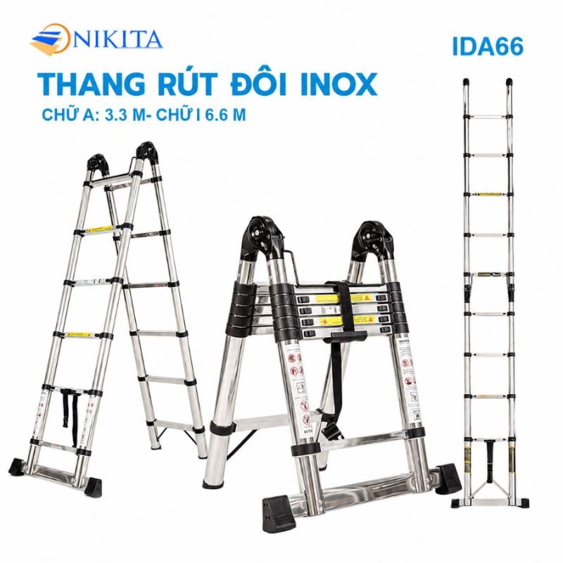 Thang Rút Đôi Inox Chữ A, Chữ I Chính Hãng NIKITA IDA66