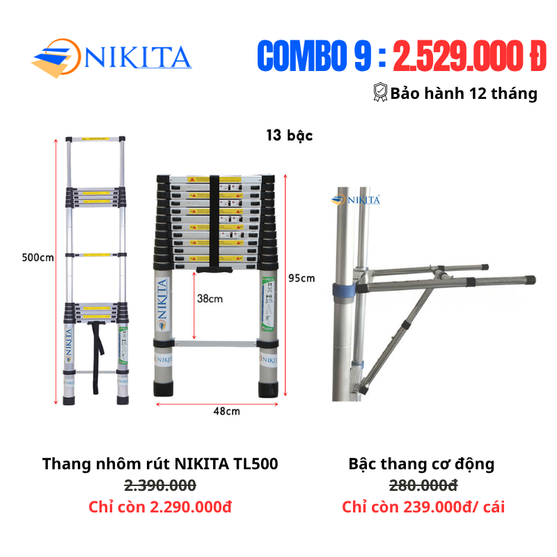 Combo Thang Nhôm Rút TL500 Và Bậc Thang Cơ Động